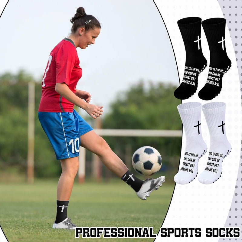Jamntower 4 Pairs Cross Grip Soccer Socks with Bible Verse Anti Slip Religious Jesus Christian Football Sock with Rubber Dots - Image 4